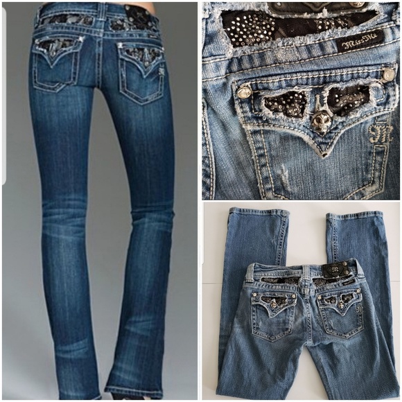 Miss Me Denim - Miss me black lace gem stud blue boot cut jeans